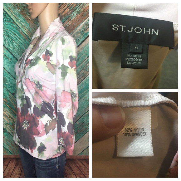 St. John Floral Ruched Collar Nylon Blend Blouse - Picture 5 of 5